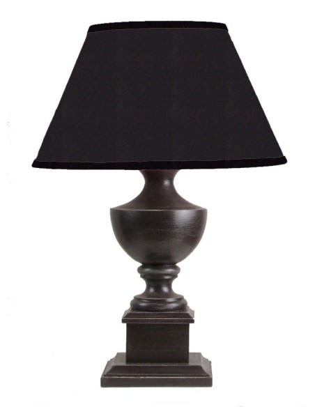 LAMPE DE TABLE BOIS BRUN ABAT-JOUR NOIR