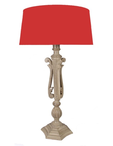 LAMPE BOIS ABAT-JOUR ROUGE FONCE