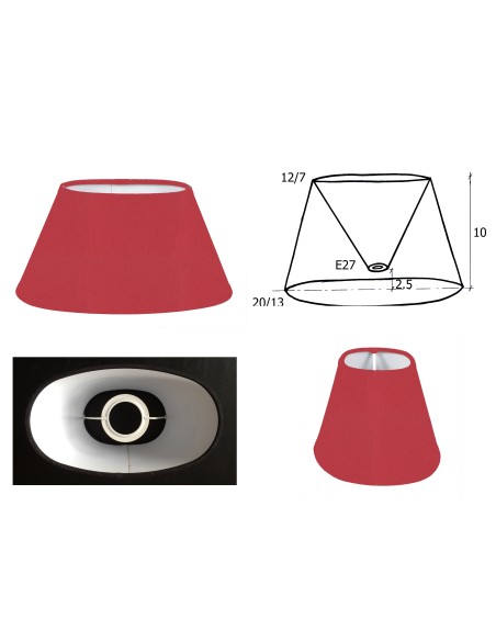 ABAT-JOUR OVALE 20 CM TISSU CHINTZ ROUGE FONCE