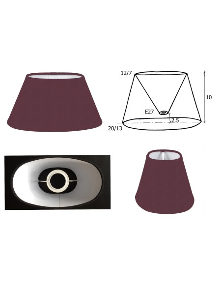 ABAT-JOUR OVALE 20 CM TISSU CHINTZ PRUNE