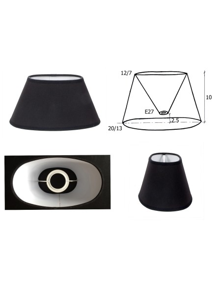 ABAT-JOUR OVALE 20 CM TISSU COTON NOIR