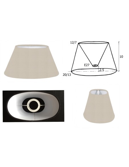 ABAT-JOUR OVALE 20 CM TISSU COTON PIERRE