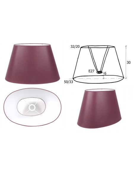 ABAT-JOUR OVALE DE 50CM CHINTZ PRUNE