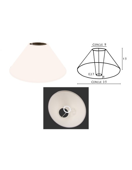 ABAT-JOUR ROND PENTU cotonnette blanche 35/9/15
