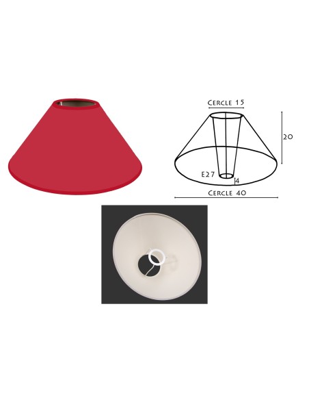 ABAT-JOUR ROND PENTU cotonnette bordeaux 40/15/20