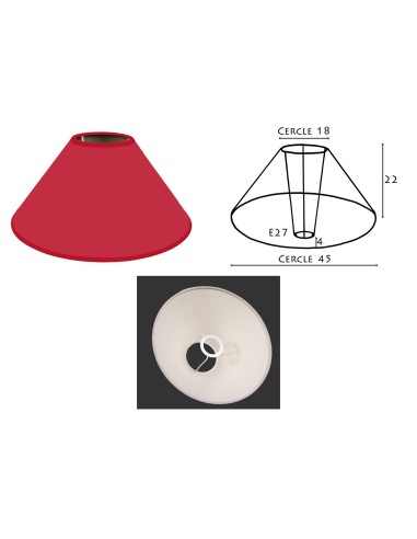 ABAT-JOUR ROND PENTU cotonnette bordeaux 45/18/22
