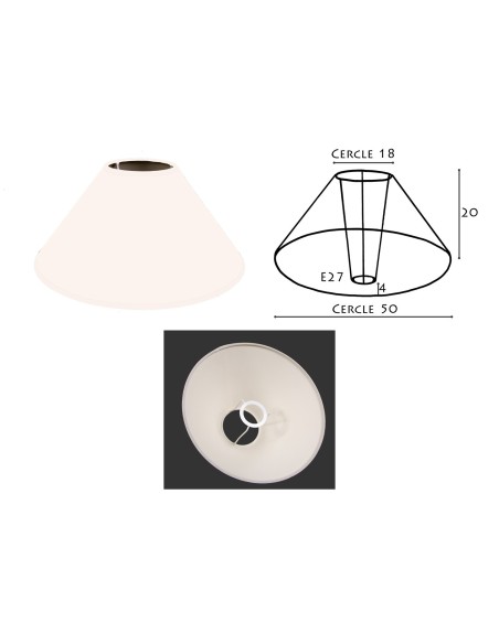ABAT-JOUR ROND PENTU cotonnette blanche 50/18/20