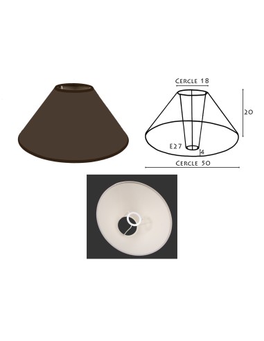 ABAT-JOUR ROND PENTU cotonnette marron  50/18/20