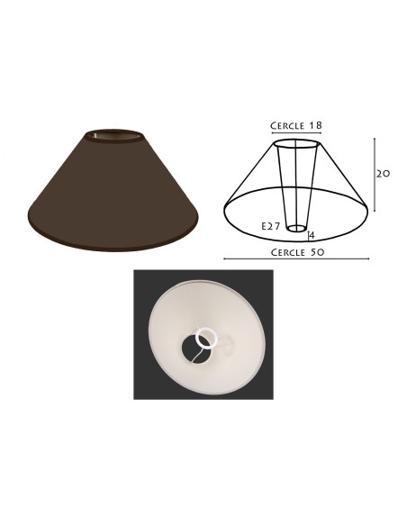 ABAT-JOUR ROND PENTU cotonnette marron  50/18/20