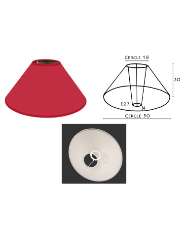ABAT-JOUR ROND PENTU cotonnette bordeaux 50/18/20