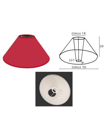 ABAT-JOUR ROND PENTU cotonnette bordeaux 50/18/20