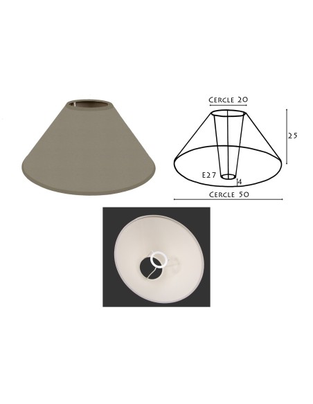 ABAT-JOUR ROND PENTU cotonnette souris 50/20/25