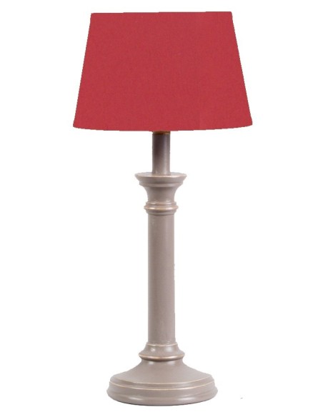 LAMPE A POSER EN BOIS CALABRE ABAT-JOUR CH ROUGE FONCE
