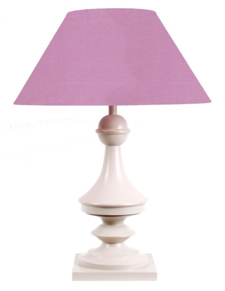 LAMPE EN BOIS ET SON ABAT-JOUR EN TISSU ROSE LILAS