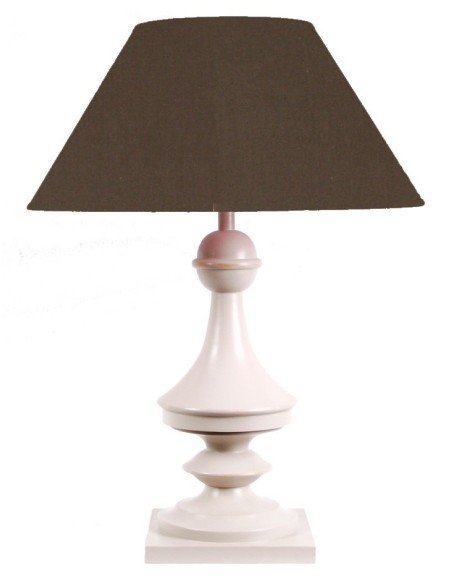 LAMPE EN BOIS ET SON ABAT-JOUR EN TISSU MARRON