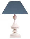 LAMPE EN BOIS - ABAT-JOUR TISSU BLEU PETROLE