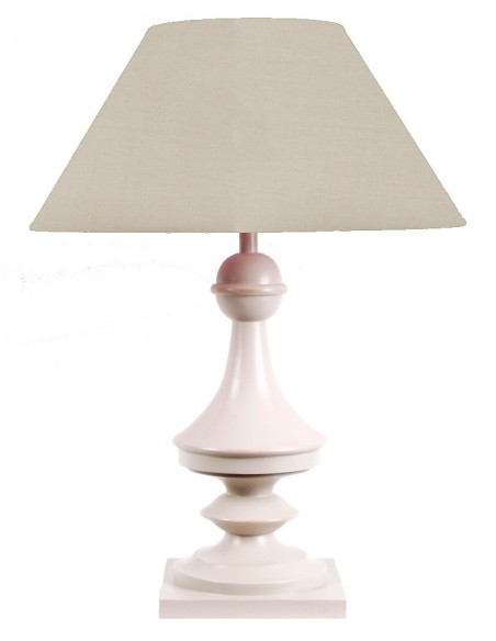 LAMPE EN BOIS - ABAT-JOUR TISSU BEIGE PIERRE