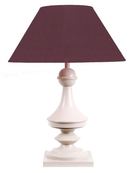 LAMPE EN BOIS - ABAT-JOUR TISSU COULEUR PRUNE