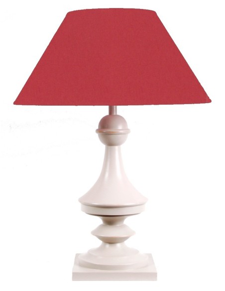 LAMPE EN BOIS - ABAT-JOUR TISSU COULEUR ROUGE