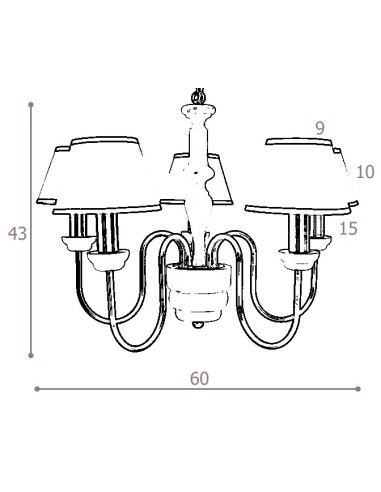 lustre 5 branches métal et bois.