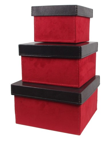 SET DE 3 BOITES CUIR/ROUGE